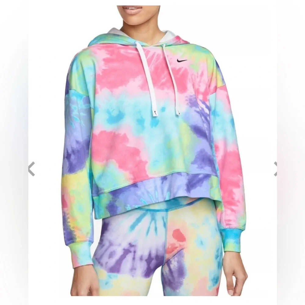 Nike Tie Dye French Terry Training Hoodie Colorful‎ Cropped Women sz M